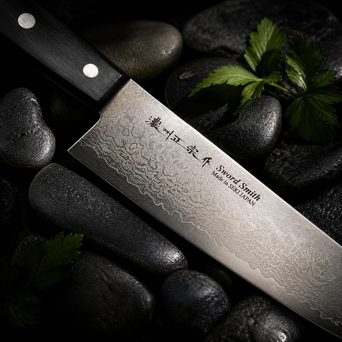 SATAKE CUTLERY Damascus Chef Knife 8 Inch, 69-Layer Aichi Damascus Steel, Gyuto Japanese Kitchen Knife, Gift for Home Cooks and Professional Chefs, Made in Seki Japan