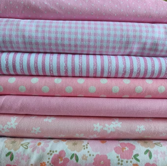 7PCS 18" x 22" Quilting Fat Quarters Fabric Bundles, for Sewing Crafting,Print Floral Striped Polka Dot 100% Cotton Gingham Fabric (Mix Pink, 18" x 22")