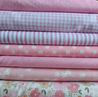 7PCS 18" x 22" Quilting Fat Quarters Fabric Bundles, for Sewing Crafting,Print Floral Striped Polka Dot 100% Cotton Gingham Fabric (Mix Pink, 18" x 22")