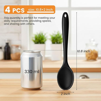 HAKSEN Silicone Spoons for Cooking, 4PCS 10.8 Inch Nonstick Kitchen Serving Spoons, Heat Resistant Silicone Cooking Utensils Set for Stirring, Mixing, Baking, House Warming Gifts & Stocking Stuffers
