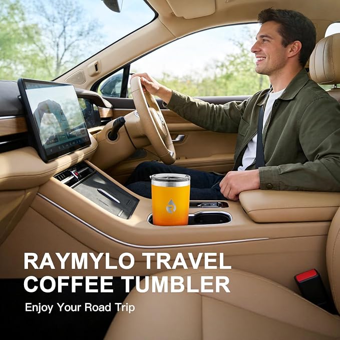 RAYMYLO Insulated Travel Coffee Tumbler 20oz, Detachable & Spill-Proof Slider Lid for Thorough Clean, Stainless Steel Reusable Coffee Mug with Lid Fits Most Car Cup Holder & BPA Free