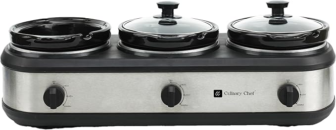 CULINARY CHEF, Triple Slow Cooker, Buffet Server 2.5qt x 3 Pot, Food Warmer – Stainless