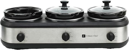 CULINARY CHEF, Triple Slow Cooker, Buffet Server 2.5qt x 3 Pot, Food Warmer – Stainless