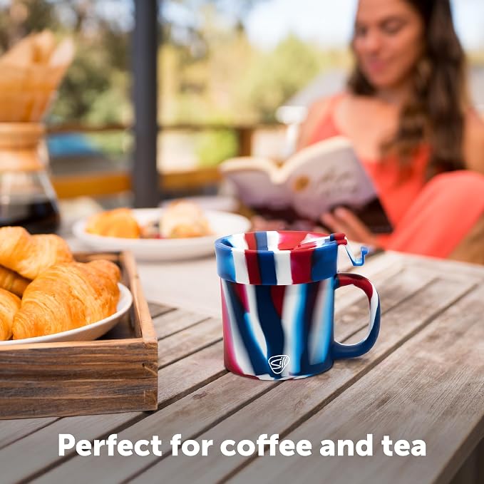 Silipint 16oz Silicone Coffee Mug Tumbler with Flip Lid – Unbreakable Dishwasher Safe Microwave Oven & Freezer Compatible – Cup for Hot Coffee Tea or Cold Drinks (The Patriot) Pack of 1