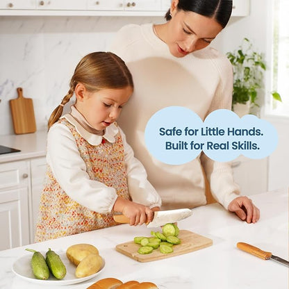 Kibbidea Kids Knife Set for Real Cooking, 4PCS Safe Kitchen Knives for Toddlers and Kids, Food-Grade Stainless Steel Blades for Cutting and Chopping, Child-Safe Beginner Chef Set, BPA-Free