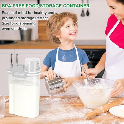 TBMax Rice Storage Container 2 Pack, Plastic Kitchen Pantry Food Storage Container with Cup, Small Pet Dog Cat Food Container Dispenser