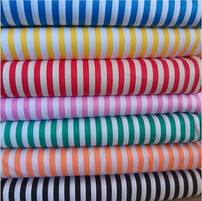 7Pcs Cotton Fabric DIY Making Supplies Quilting Patchwork Fabric Fat Quarter Bundles DIY for Quilting Cotton Patchwork Cushions (Stripe, 9.8 x 9.8 inches)