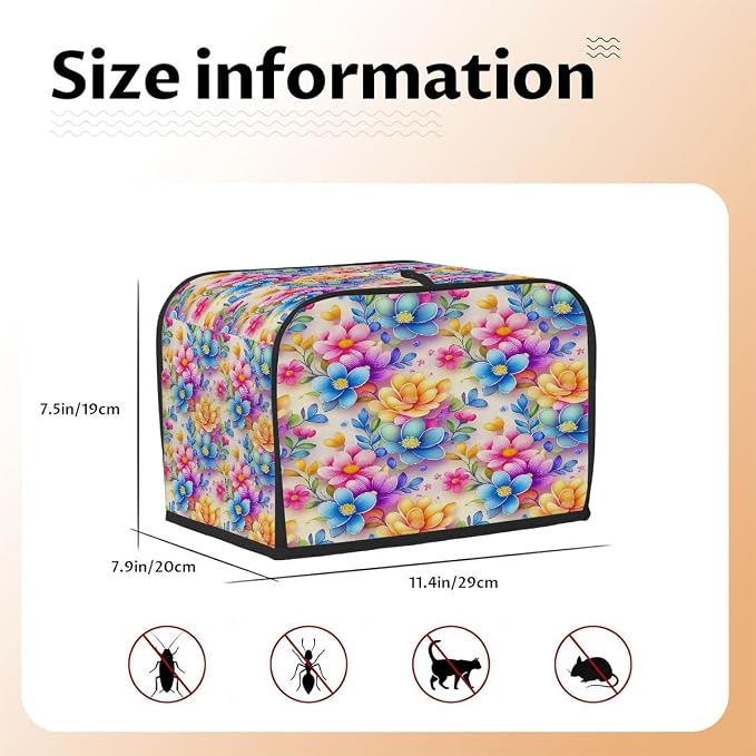 Flowers Art Toaster Cover 2 Slice Wide Slot Washable Toaster Covers | Rainbow Art Dust and Fingerprint Protection Bread Maker Covers for Kitchen Accessories Decor Bakeware Women Gift