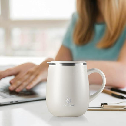 Ideus 16 oz Insulated Coffee Mug with Handle and Lid, Double Wall Stainless Steel Vacuum Thermal Coffee Mug, Travel Coffee Cup Thermal Cup for Home and Office, White