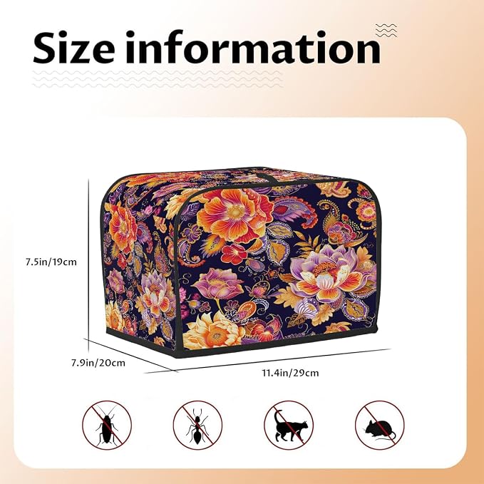 Toaster Cover 2 Slice Wide Slot Flower Boho EthnicBread Toaster Oven Dustproof Cover Small Appliance Kitchen Covers Dust and Fingerprint Protection for Women Gift 2 Slice