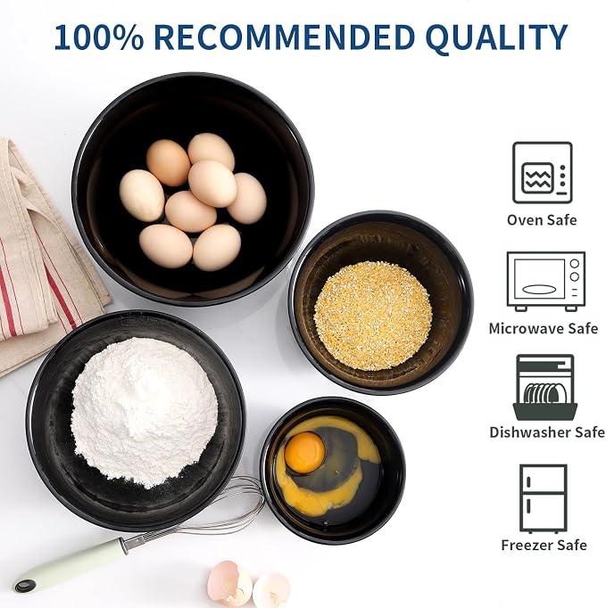 HASENSE Mixing Bowls for Cooking, Baking, Ceramic Serving Dishes Set of 4 for Salad, Fruits, Popcorn, Versatile Nesting Bowls for Housewarming Gift, 2.1/1.5/1.0/0.5 Qt, Dishwasher & Microwave Safe