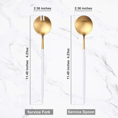 Lemeya White Gold Salad Serving Utensils,Serving Spoons Stainless Steel,2Pcs Long Handle Salad Servers 11.42 Inch,Salad Utensils for Serving,Matte Finish,Dishwasher Safe