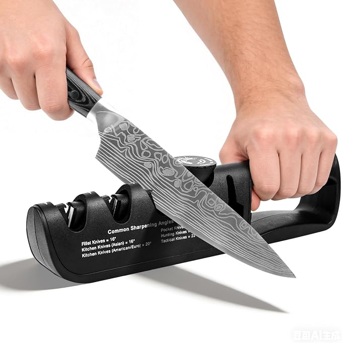 DARK EDGE 3PCS Kitchen Knives Set, 8 Inch Chef Knife with Black Sharpener and Blade Guard, Professional Kitchen Chef's Knife Set 06