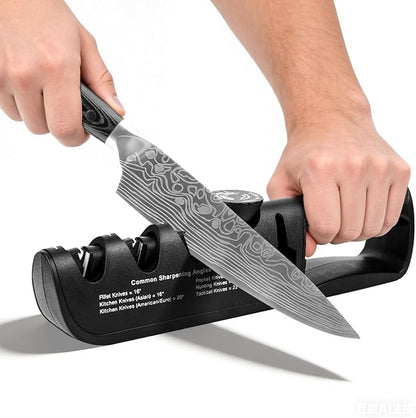 DARK EDGE 3PCS Kitchen Knives Set, 8 Inch Chef Knife with Black Sharpener and Blade Guard, Professional Kitchen Chef's Knife Set 06