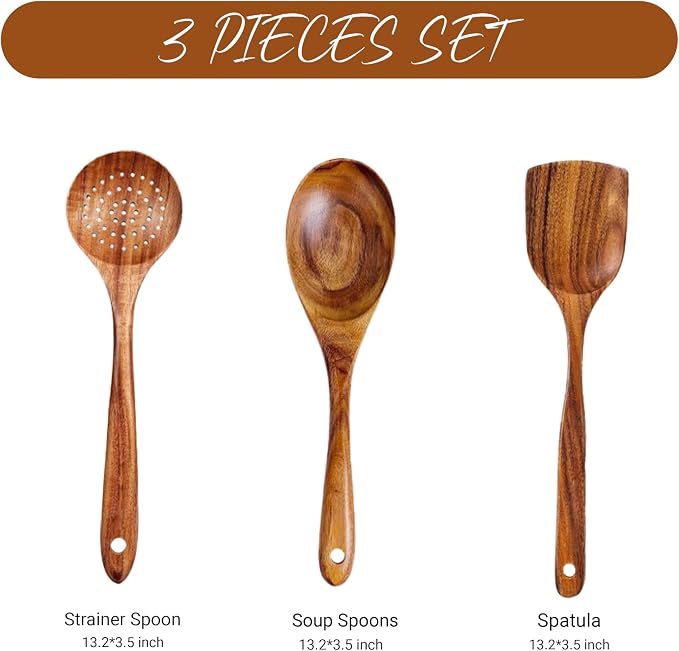 3 piece wooden utensil set premium cooking spoons wood cooking utensils teak wooden utensils set wood cooking utensils