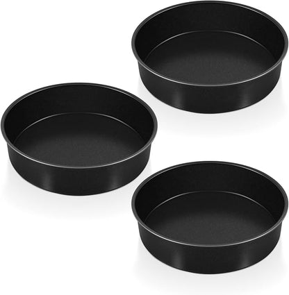 P&P CHEF 8 Inch Cake Pan Set of 3, Non-Stick Round Cake Pans Tins for Tier Smash Cakes, Baking Pans Set & Essential Bakeware, Stainless Steel Core & Leak-Proof