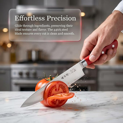 Japanese Chef Knife 9.5 inches,Professional Japanese Gyuto Knife with High Carbon Stainless Steel Blade with Red Ergonomic Handle for Household or Work