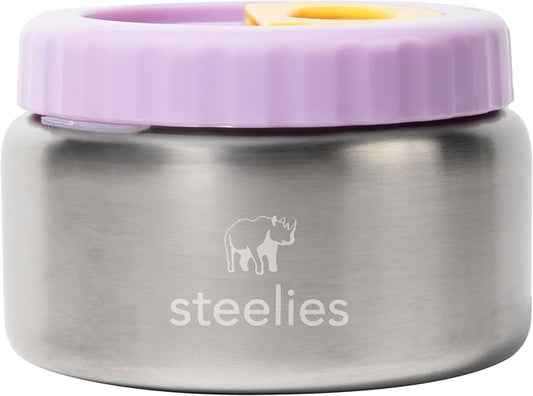 8oz Vacuum Sealed Compact Stainless Steel Insulated Food Container for Hot & Cold Food for Kids, Easy to Open No Twisting Lid, 100% Leak Proof (Purple)