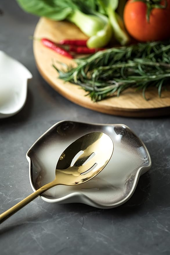 Miamolo Spoon Rest for Stove Top, Ceramic Utensil Rest with Ruffled Edge, 5.3 Inches Cute Coffee Spoon Holder for Kitchen Counter & Coffee Bar, Easy Clean, Modern Kitchen Decor Gift for Housewarming