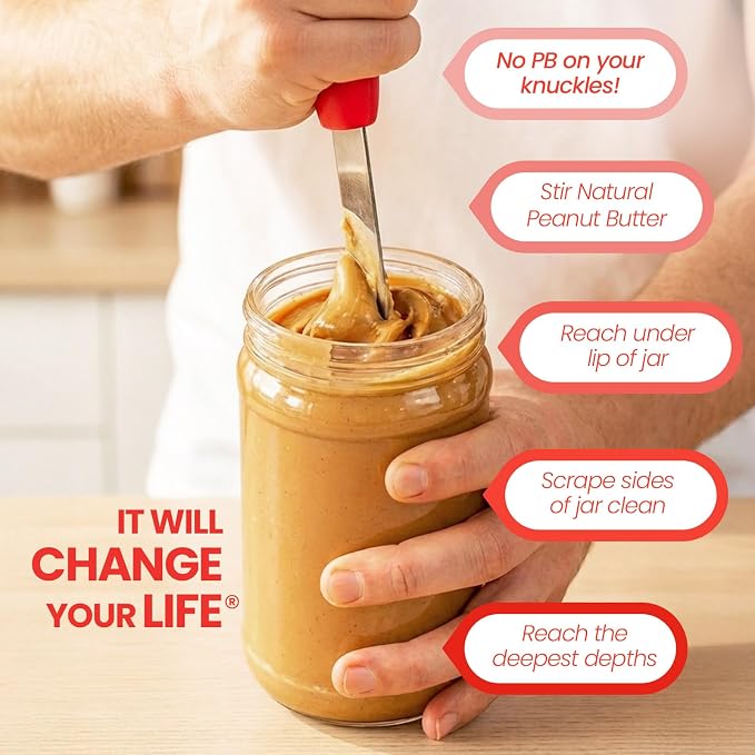 PB-JIFE! The Ultimate PB knife. Stir, scrape, and clean the BIG Jars (Red, 2)