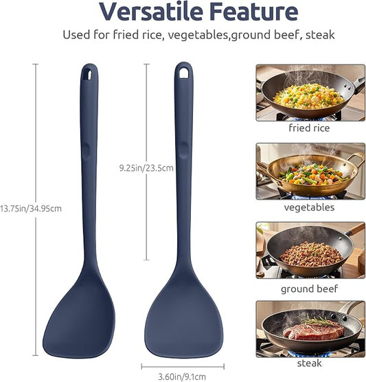 U-Taste 600ºF Heat Resistant Wok Spatula: 13.76" Long, 3.63" Wide Silicone Cooking Tools with Flexible Edge & Sturdy Core, for Kitchen Stir Fry, Serving, Scoop, Non-Stick Pan, Cast Iron -Midnight Blue