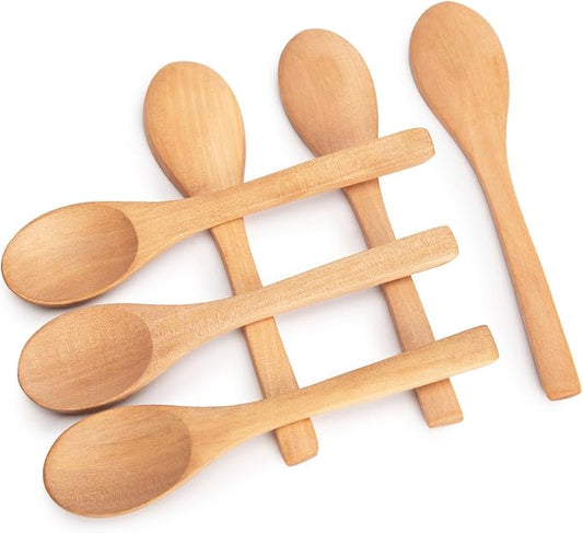 HANSGO Small Wooden Spoons, 6PCS Wooden Spoons for Eating Honey Coffee Tea Jam Bath Salts, 6 Inches