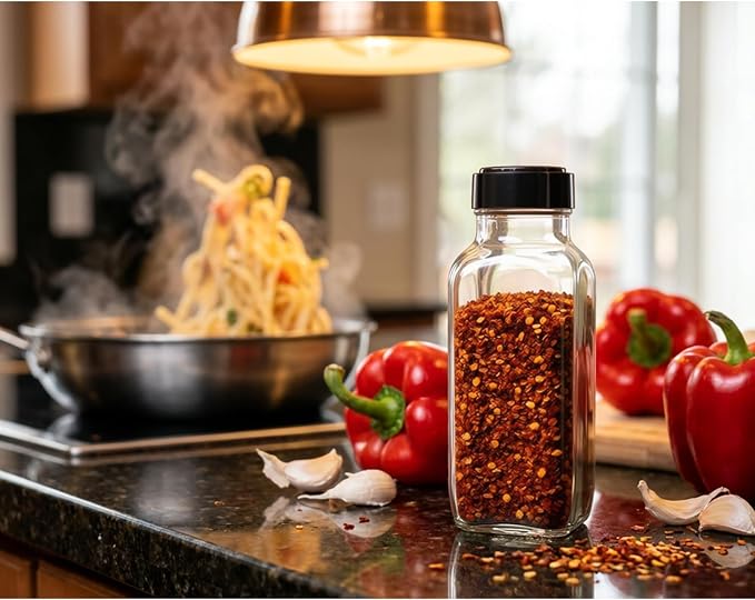 JARMING COLLECTIONS Glass Spice Jars with Shaker Lids - Spice Jars 8oz for Food Storage, Spice Containers for Kitchen Organization and Storage, Glass Organizing Bottles (French Square 8oz Blackx3)