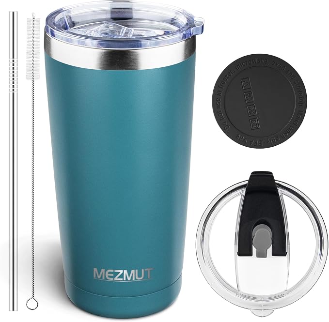 MEZMUT 20oz Tumbler Coffee Travel Mug with Daul Lid and Straw, Stainless Steel Double Wall Vacuum Spill Proof Insulated Tumbler, Hot or Iced Coffee Cups for Drinks (1Pack, Maya Blue)