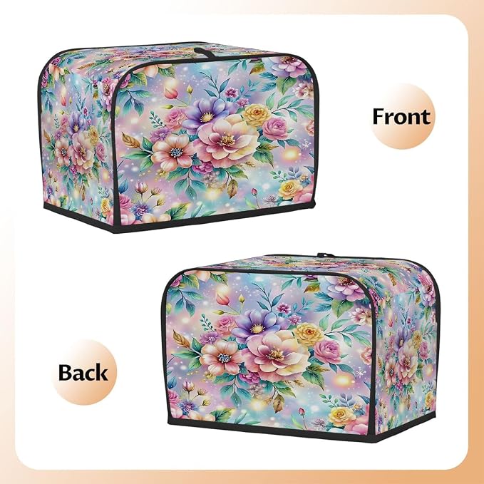 Flower Spring Toaster Cover 4 Slice Wide Slot Washable Toaster Covers | Rainbow Art Dust and Fingerprint Protection Bread Maker Covers for Kitchen Accessories Decor Bakeware Women Gift