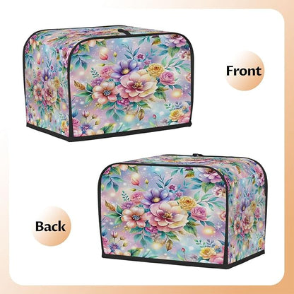 Flower Spring Toaster Cover 2 Slice Wide Slot Washable Toaster Covers | Rainbow ArtDust and Fingerprint Protection Bread Maker Covers for Kitchen Accessories Decor Bakeware Women Gift