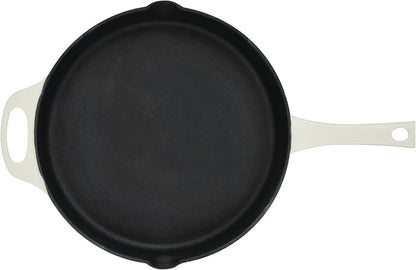 Rachael Ray NITRO Cast Iron Frying Pan/Skillet with Helper Handle and Pour Spouts, 12 Inch, Almond