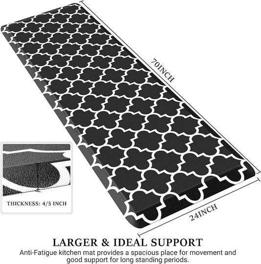 WISELIFE Anti Fatigue Floor Mat - 4/5 Inch Thick Kitchen Mat Non Slip Waterproof Heavy Duty Ergonomic Comfort Mat Durable for Home, Office, Sink, Laundry,(24" x 70", Black)
