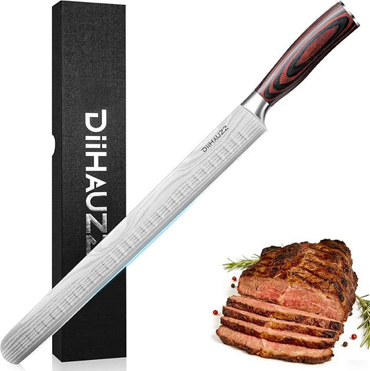 DiiHAUZZ Brisket Slicing Knife, 12" Carving Knife Razor Sharp High Carbon Steel with Ergonomic Pakkawood Handle for Meat, Roast Beef, BBQ, Turkey, Grilling Gift for Men
