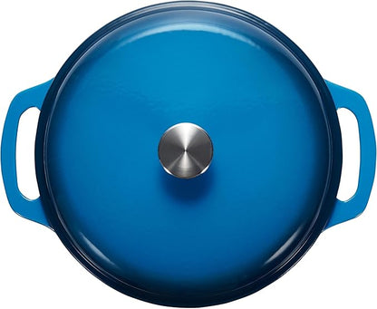 Amazon Basics Enameled Cast Iron Dutch Oven Pot with Lid, Round, Dual Handles, Heavy-Duty, Oven Safe for Stews, Roasting, Baking,4.3-Quart, Blue