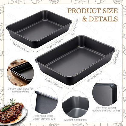 2 Pack Carbon steel Lasagna Baking Pans Set, 11 x 16 Inch & 9 x 13 Inch Heavy Duty Steel Deep Rectangular Cake Pans Nonstick Baking Dishes for Cake, Brownie, Lasagna, Roasting