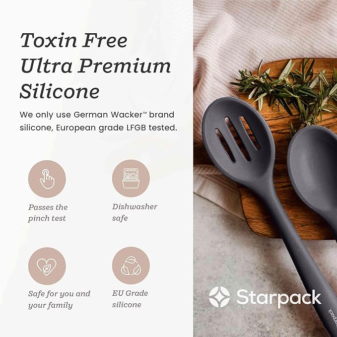 Starpack 'Let it Drain' XL Silicone Slotted Spoon(13.5 Inches) - Large Slotted Spoon for Cooking Heat Resistant to 600°F - Silicone Slotted Serving Spoons, Non Stick Slotted Cooking Spoon