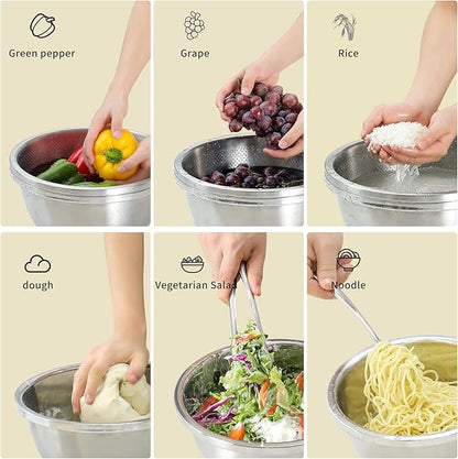 Paoli 304 Stainless Steel Fine Mesh Colander Set, 4.5QT Large Capacity Strainer with Mixing Bowl — Rinse Fruits, Veggies, Rice & Drain Pasta, Dishwasher Safe (2-Piece)