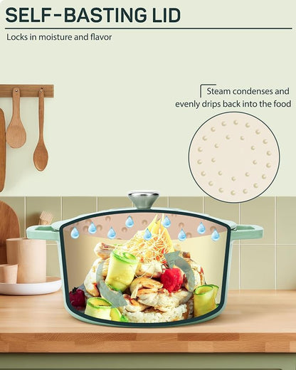 Ciwete 6 QT Dutch Oven Pot with Lid, Enameled Cast Iron Dutch Oven for Bread Making, Braiser, Cooking, Dual Handles, Oven Safe up to 500° F or on Stovetop, Gifts for Family - Mint Green