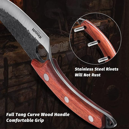 Huusk Viking Knives Hand Forged Boning & Chef Knife - Full Tang Japanese Blade with Sheath - Butcher Meat Cleaver - Camping & Kitchen, Gifts for Men and Women