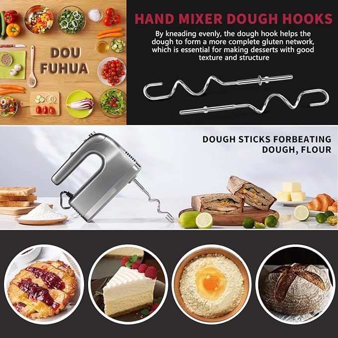 New Dough Hook for Hand Mixer Replacement for Kitchenaid Hand Mixer Dough Hooks KHM512, Stainless Steel Dough Hooks Suitable for KHM 5KSM KSM KSMO KSMH Series of Kitchenaid Mixer Hand Held, Set of 2