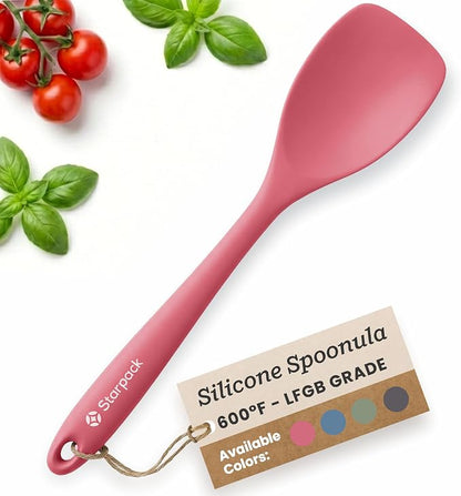 StarPack Silicone Spoonula The All-Rounder 11 Inch - LFGB Spoon Spatula, 600°F Heat Resistant, BPA-Free - One-Piece Seamless, Dishwasher Safe - for Nonstick Cookware, Earthy Pink