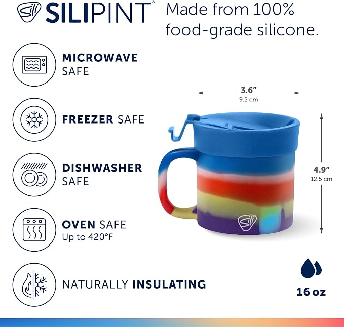 Silipint 16oz Silicone Coffee Mug Tumbler Flip Lid Unbreakable Dishwasher Safe Microwave Oven & Freezer Compatible – Non-Toxic Reusable Cup for Hot Coffee Tea or Drinks Pack of 4 Drippy