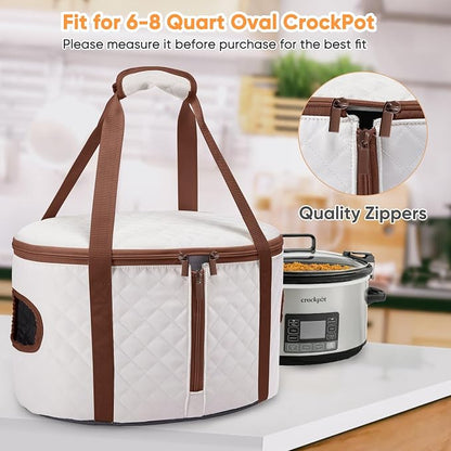 BAGSPRITE Slow Cooker Carrying Case Compatible with 6-8 Quart Crockpot Carrier for Hot Food and Hamlton Beach Slow Cooker Tote with Lid Fastener for Crock-pot Dust Cover Applicances