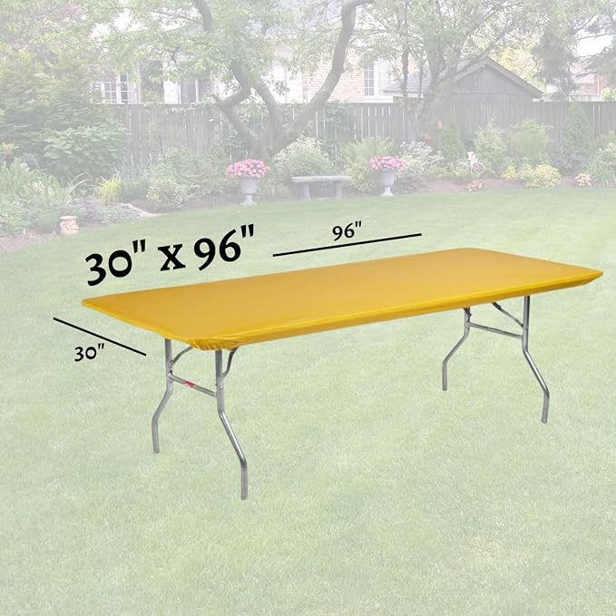 Kwik-Covers 8' Rectangle Plastic Table Covers 30" x 96", Bundle of 5 (Yellow/Gold)