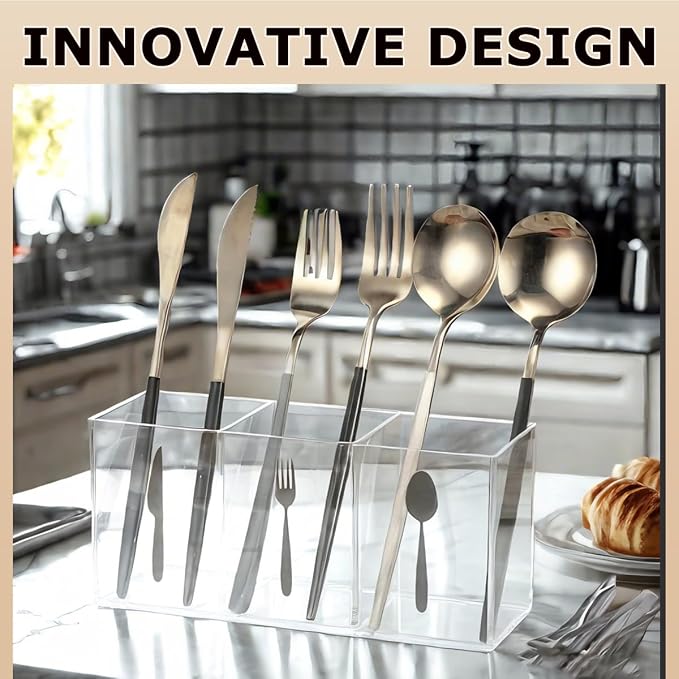Silverware Organizer Countertop,Acrylic Small Silverware Caddy for Countertop,Knife Fork and Spoon Organizer for Kitchen Storage,Cabinet and Dining Room