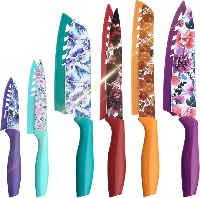 UPTRUST Knife Set, 12-piece Kitchen Knife Set Nonstick Coated, Professional Kitchen Cutlery Set for Chef, Cooking, Camping, Outdoor, Gift for Mom