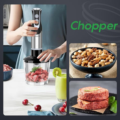 Immersion Blender Handheld, Stainless Steel Hand Electric Stick Mixer with 12-Speeds & Turbo Mode, Powerful 500W Emulsion Blender with Beaker, Chopper & Whisk for Smoothie, Puree, Baby Food