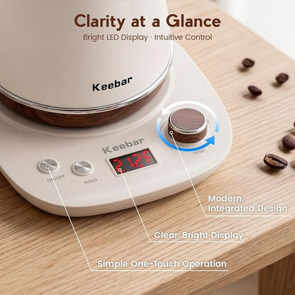 Electric Kettle, 1000W Quick Heating Gooseneck Kettles, 1.0L/33.82oz, 0.8mm Ultra-Fine Spout, Precise Water Flow Control, 304 Stainless Steel Inner, Auto Shut-Off, Boil Dry Protection, Matte Beige