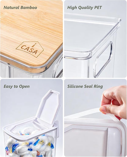 iCASA Trash Bag Dispenser Organizer - Large 3 in 1 Garbage Bag Dispenser Holder Dishwasher Pods Container, Clear Under Kitchen Sink Organizer, 2pcs Laundry Detergent Pods Storage Box with Handle