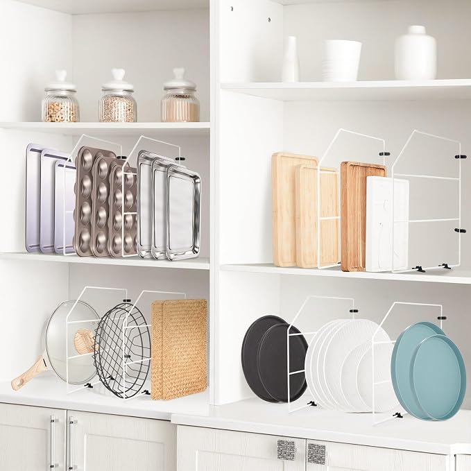 Blulu 4 Pcs Baking Sheet Organizer 18" x 20" Tray Dividers for Cabinets Kitchen Cabinet Dividers Vertical for Baking Sheets Chrome Pan Rack Storage Wires for Kitchen Cupboards(White)